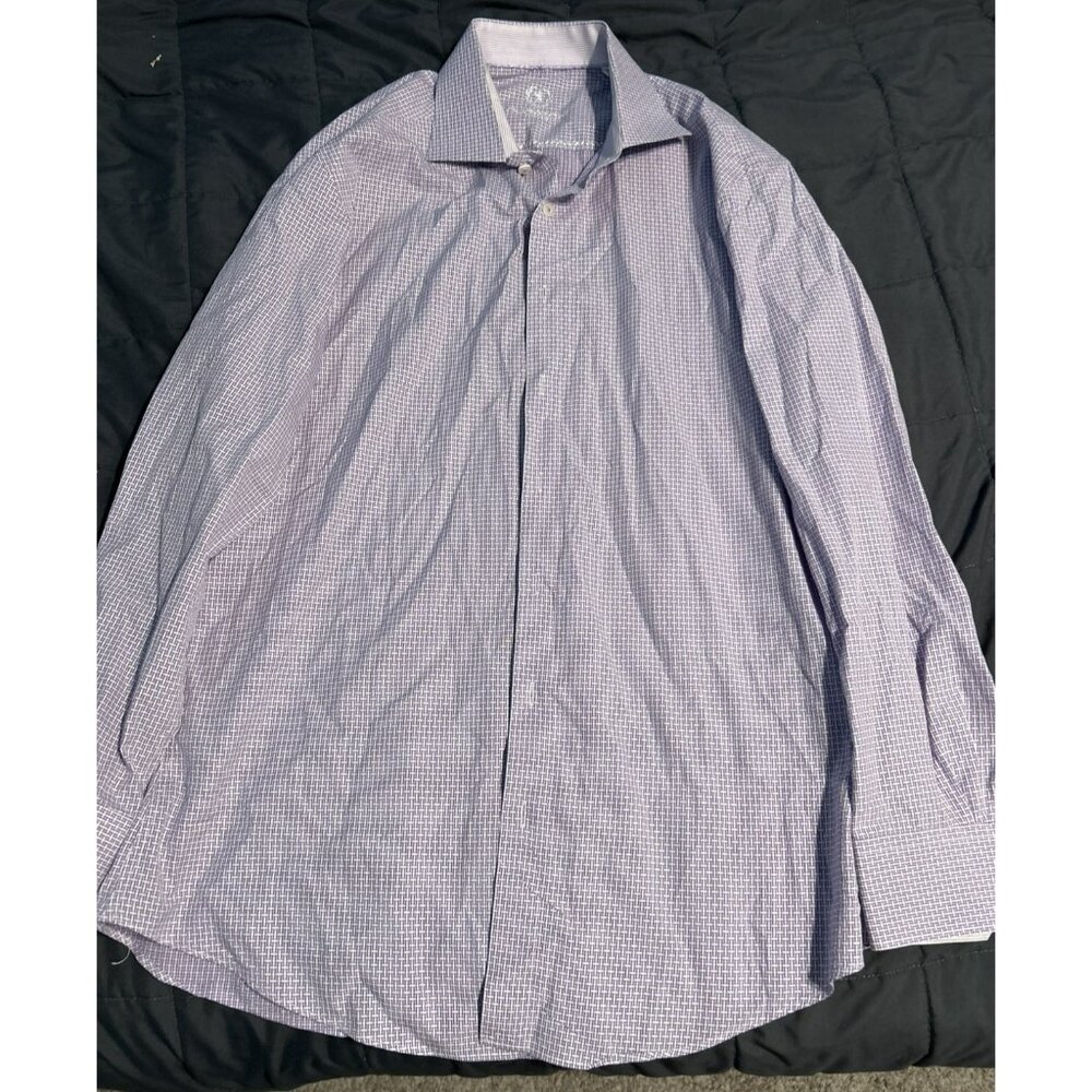 Bugatchi Uomo Button Shirt Mens Size XL Purple Geometric Long Sleeve 18 34-35